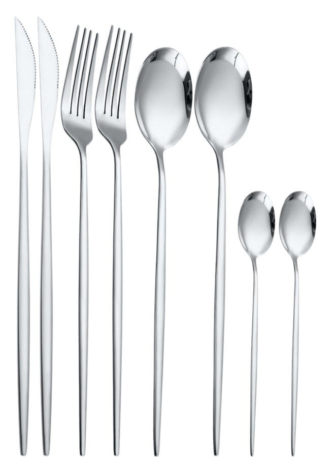 Oicia 8-Piece Silverware Set, Stainless Steel Flatware Set Service for 2, Tableware Cutlery Set for Home Restaurant Dinner Forks/Spoons/Knives (Silver, Pack of 8) - Image 1